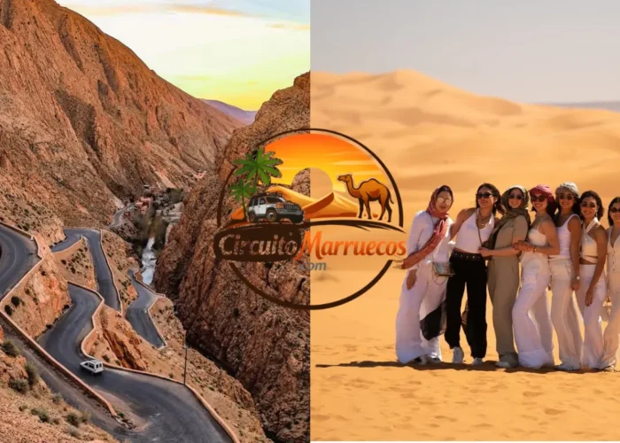 Vista de la carretera de las Gargantas del Dades y las dunas del desierto de Merzouga durante un itinerario por Marruecos de 5 días desde Marrakech.