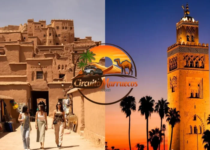 Minarete de la Koutoubia en Marrakech y Kasbah de Ait Ben Haddou durante el tour Marrakech y desierto 6 días.