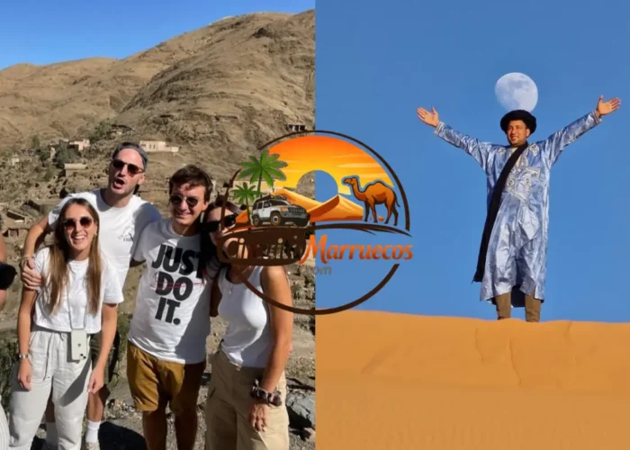Paisaje del desierto del Sahara y las montañas del Alto Atlas durante un tour de Marruecos en 4 días desde Marrakech hasta Fez.