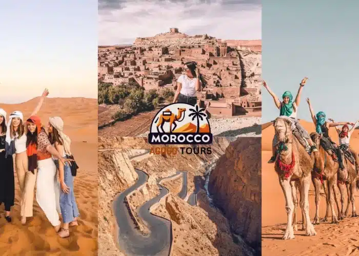 8-day Morocco itinerary: This image highlights the vast Sahara Desert and the historic Ait Ben Haddou, a UNESCO World Heritage site.