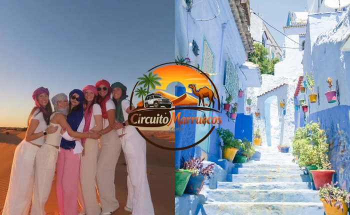 Viajeras disfrutando del desierto del Sahara en Marruecos y las calles azules de Chefchaouen durante el tour Marruecos 6 días desde Casablanca