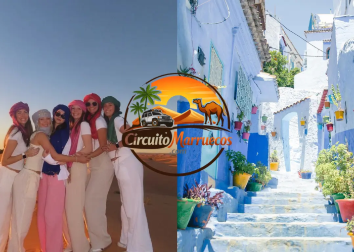 Viajeras disfrutando del desierto del Sahara en Marruecos y las calles azules de Chefchaouen durante el tour Marruecos 6 días desde Casablanca