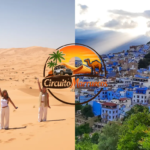 Turistas explorando las calles azules de Chefchaouen y las dunas doradas del desierto del Sahara durante un viaje Marruecos 5 días desde Casablanca